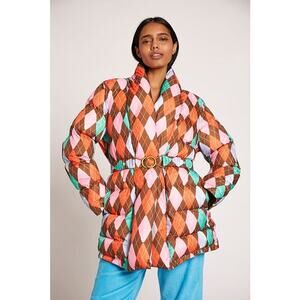 Rachel Antonoff Toni‎ Belted Argyle Watercolor Puffer Size Small